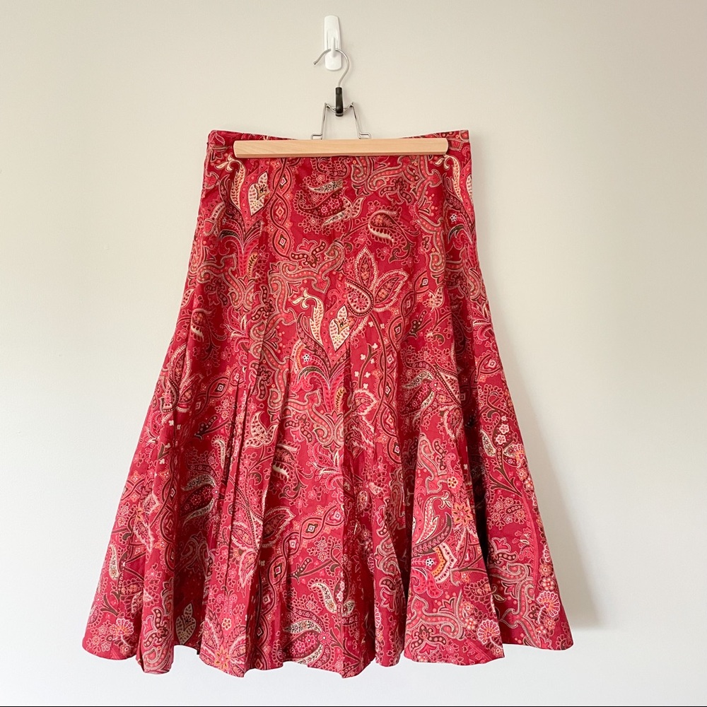 Vintage | red paisley print A-line maxi skirt, US 6